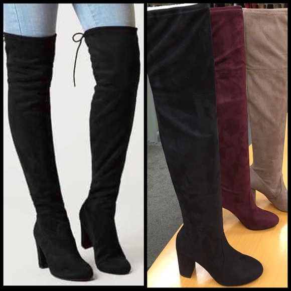 Restock! Soda Black Suede Over The Knee Heel Boots - Picture 2 of 8